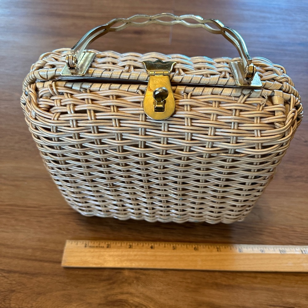 Woven Mini Handbag in Natural Rattan with Gold Hardware - Picture 7 of 13